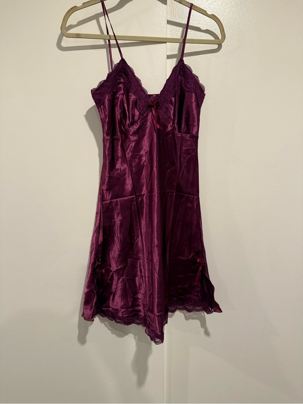Silky Lace-Trim Chemise in Deep Plum size medium